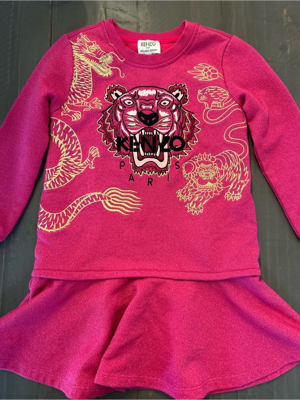 Kenzo Kids Exclusive Edition Pink Tiger & Dragon Embroidered dress